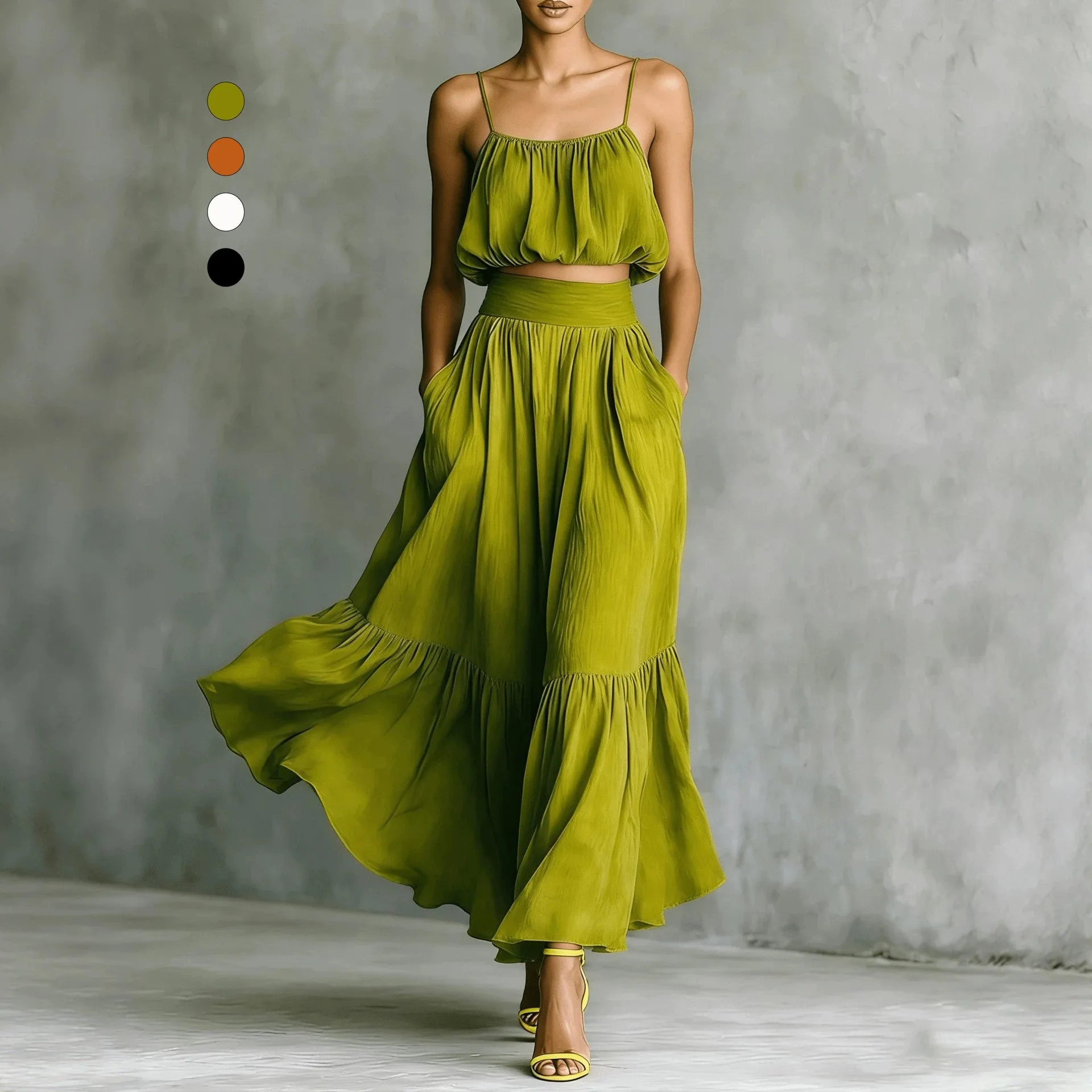 Summer Women's Suit Dress Crop Top High Waist Skirt Dresses Solid Maxi Dress Spaghetti Strap Tiered Skirt Evening Dress 2 Piece
Summer Women's Suit Dress Crop Top High Waist Skirt Dresses Solid Maxi Dress Spaghetti Strap Tiered Skirt Evening Dress 2 Piece
