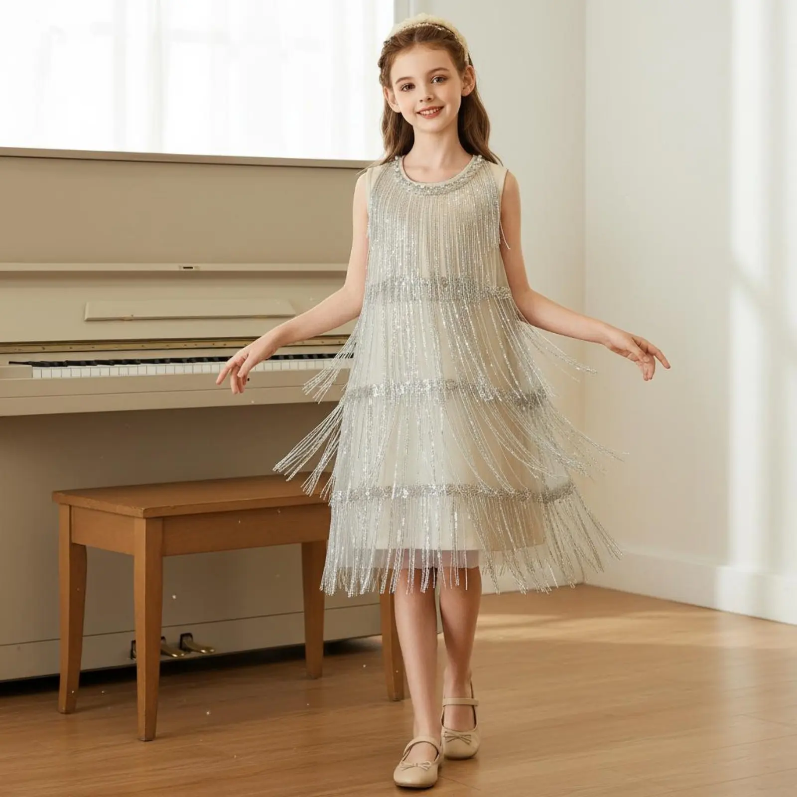 Sequin Fringe Dress Lightweight Sequin Tassel Dress Children's Clothing Fully Lined Sleeveless for Daily Wear
Sequin Fringe Dress Lightweight Sequin Tassel Dress Children's Clothing Fully Lined Sleeveless for Daily Wear