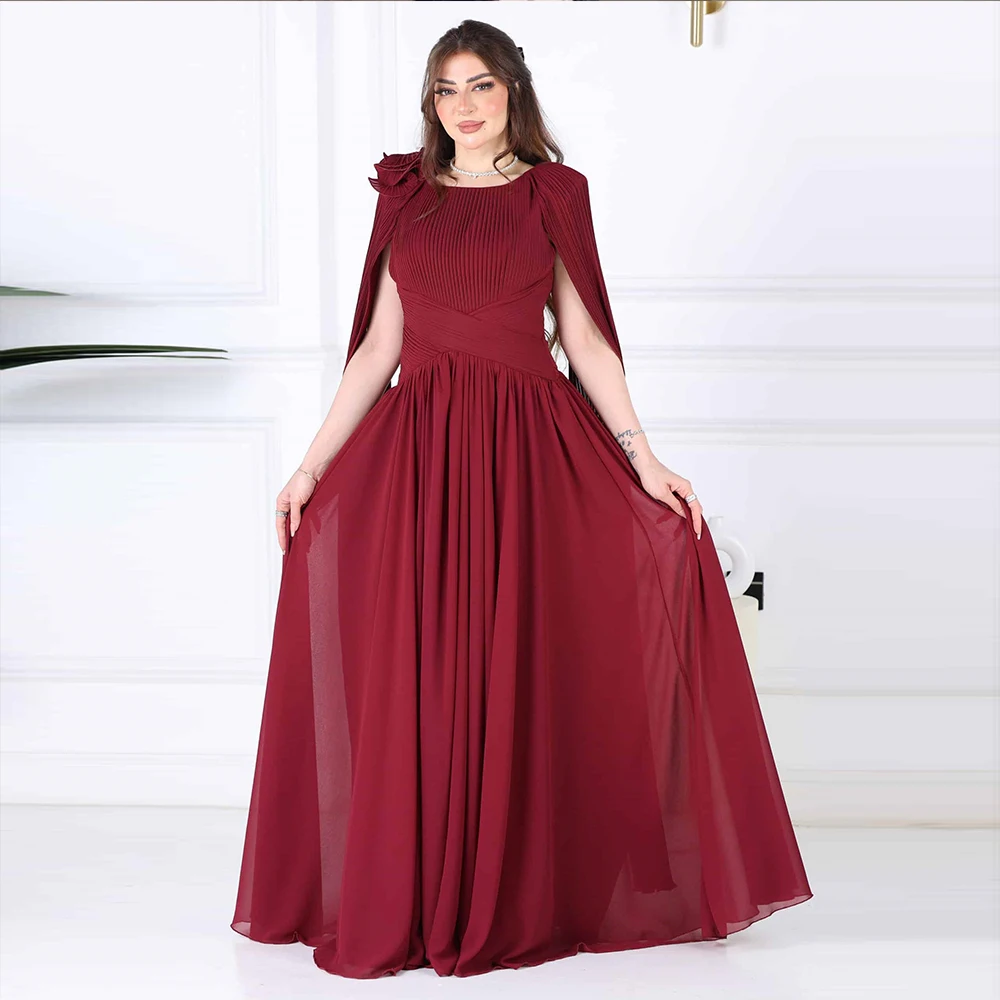 Customized Burgundy Evening Dresses A Line Pleated Long Party Dress for Women 3D Flower Cap Sleeves Prom Night Gowns
Customized Burgundy Evening Dresses A Line Pleated Long Party Dress for Women 3D Flower Cap Sleeves Prom Night Gowns
