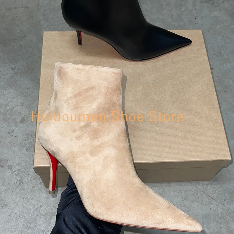 Women's Apricot Suede Autumn Winter Ankle Boots Sexy Pointed Toe Side Zipper Stiletto Short Boots Fashion Model Coat Match Shoes
Women's Apricot Suede Autumn Winter Ankle Boots Sexy Pointed Toe Side Zipper Stiletto Short Boots Fashion Model Coat Match Shoes