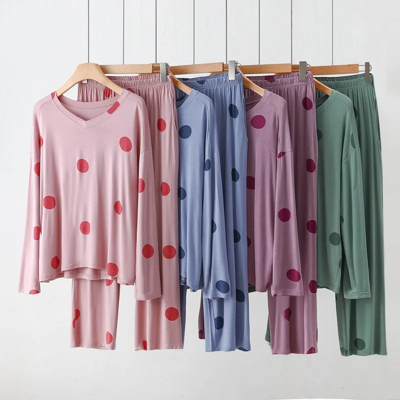 Cute Polkadot Pajamas set 2pcs Modal Loose Tshirt Long sleeves and Trousers Summer Spring Homewear clothing Casual Sleepwear
Cute Polkadot Pajamas set 2pcs Modal Loose Tshirt Long sleeves and Trousers Summer Spring Homewear clothing Casual Sleepwear
