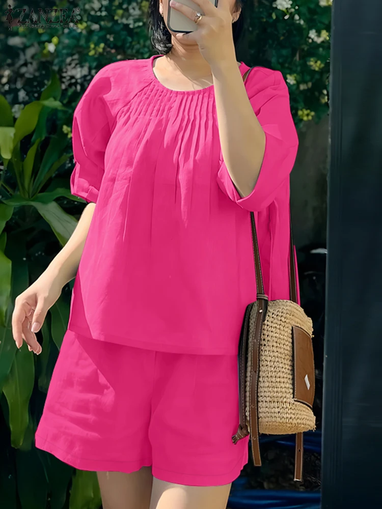 Summer Women Elegant Matching Sets Short Puff Sleeve Blouse Short Sets ZANZEA 2PCS Solid Holdiay Outfits Casual Loose Tracksuit
Summer Women Elegant Matching Sets Short Puff Sleeve Blouse Short Sets ZANZEA 2PCS Solid Holdiay Outfits Casual Loose Tracksuit