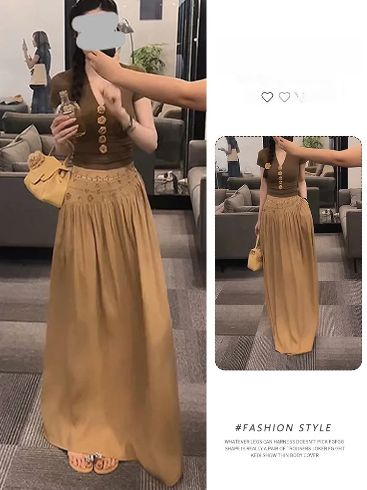 Casual High Waist Short Sleeve V-Neck T-Shirt And Skirt Two-Piece Set Fashionable Slimming Women's Summer Outfit Breathable
Casual High Waist Short Sleeve V-Neck T-Shirt And Skirt Two-Piece Set Fashionable Slimming Women's Summer Outfit Breathable