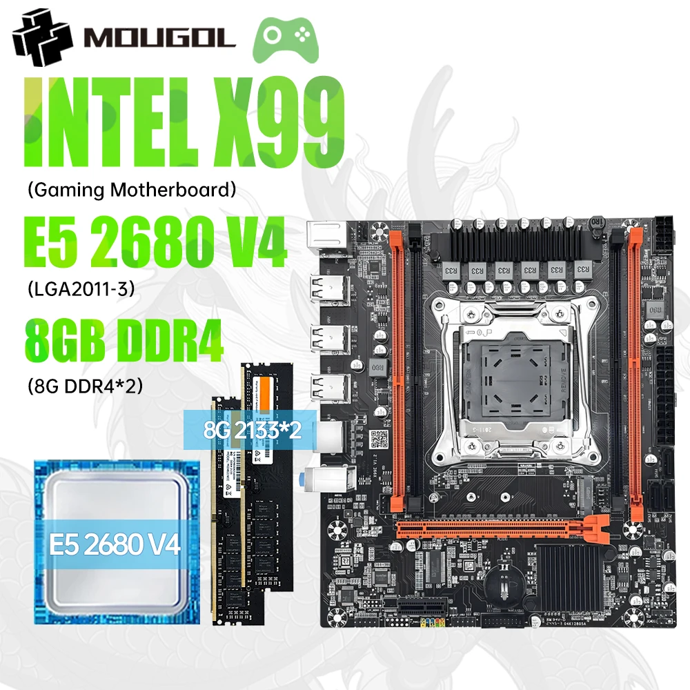 MOUGOL Новый комплект материнской платы X99 с Intel Xeon E5 2680 V4 и DDR4 16 ГБ (8 ГБ*2) 2133 МГц двухканальной оперативной памяти M.2 NVME 3 * SATA2.0 PCIEx16 
MOUGOL Новый комплект материнской платы X99 с Intel Xeon E5 2680 V4 и DDR4 16 ГБ (8 ГБ*2) 2133 МГц двухканальной оперативной памяти M.2 NVME 3 * SATA2.0 PCIEx16
