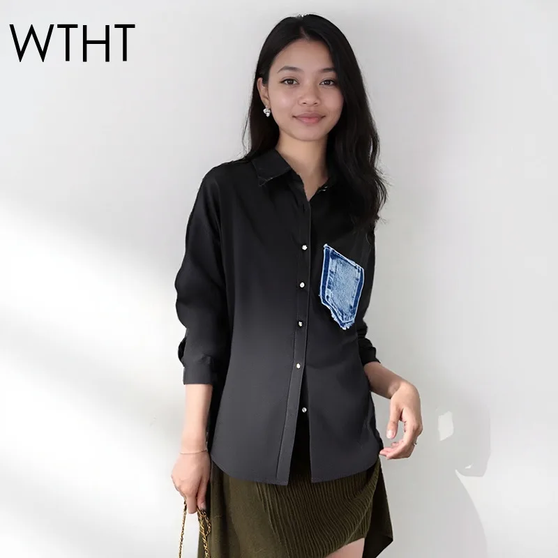 WTHT Fashion New Women's Spliced Denim Pockets Shirt 2025 Autumn Trendy Lapel Long Sleeves Blouse Female 1LS2290
WTHT Fashion New Women's Spliced Denim Pockets Shirt 2025 Autumn Trendy Lapel Long Sleeves Blouse Female 1LS2290