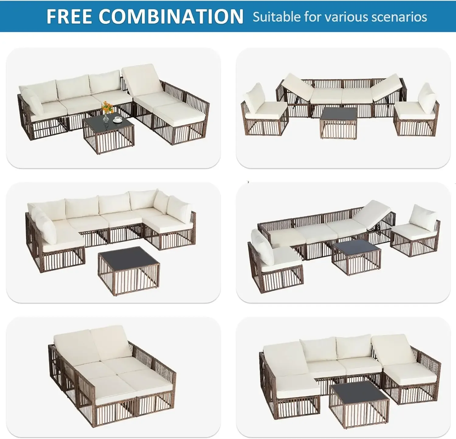7 Pieces Outdoor Patio Furniture Set, Wicker Outdoor Sectional Conversation Couch Set with Adjustable Backrest Sofa
7 Pieces Outdoor Patio Furniture Set, Wicker Outdoor Sectional Conversation Couch Set with Adjustable Backrest Sofa