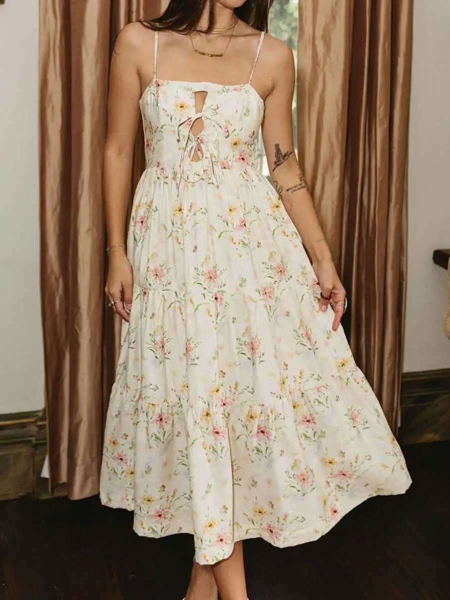 Women Summer Sleeveless Tie-Up Floral Midi Dress Loose Fit Garden Party Dress
Women Summer Sleeveless Tie-Up Floral Midi Dress Loose Fit Garden Party Dress