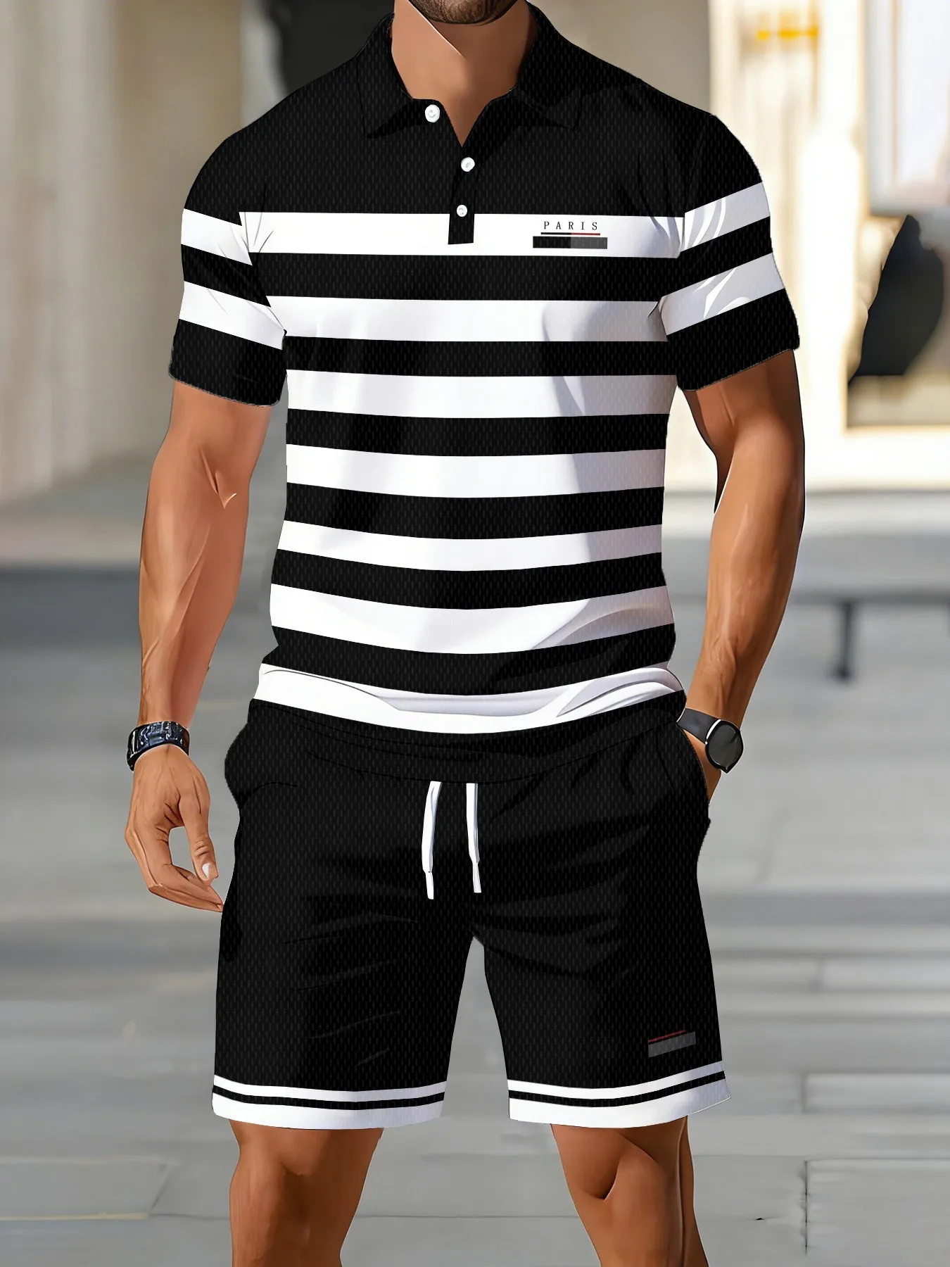 2026 Summer American Men's Polo Shirt Set for Sporty and Casual Wear Fashionable and Comfortable with 3D Stripes Pattern Print
2026 Summer American Men's Polo Shirt Set for Sporty and Casual Wear Fashionable and Comfortable with 3D Stripes Pattern Print