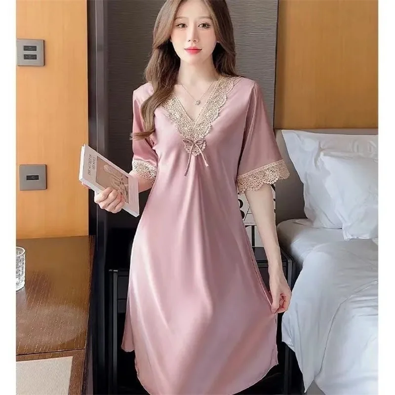 Lce Silk Vestidos Women Loose Summer 2026 New Pajamas Dress Ladies Short Sleeve Sexy Nightdress Lace Home Clothes Silk Dresses
Lce Silk Vestidos Women Loose Summer 2026 New Pajamas Dress Ladies Short Sleeve Sexy Nightdress Lace Home Clothes Silk Dresses