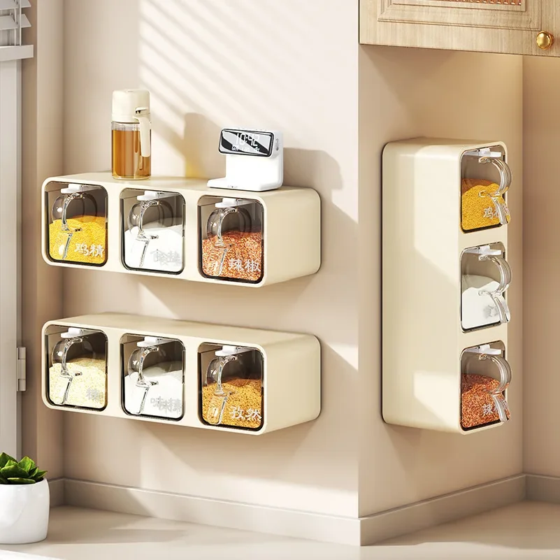 AOBT Wall-mounted moisture-proof seasoning box for home kitchen with condiment bottles for salt, MSG, and other condiments.
AOBT Wall-mounted moisture-proof seasoning box for home kitchen with condiment bottles for salt, MSG, and other condiments.