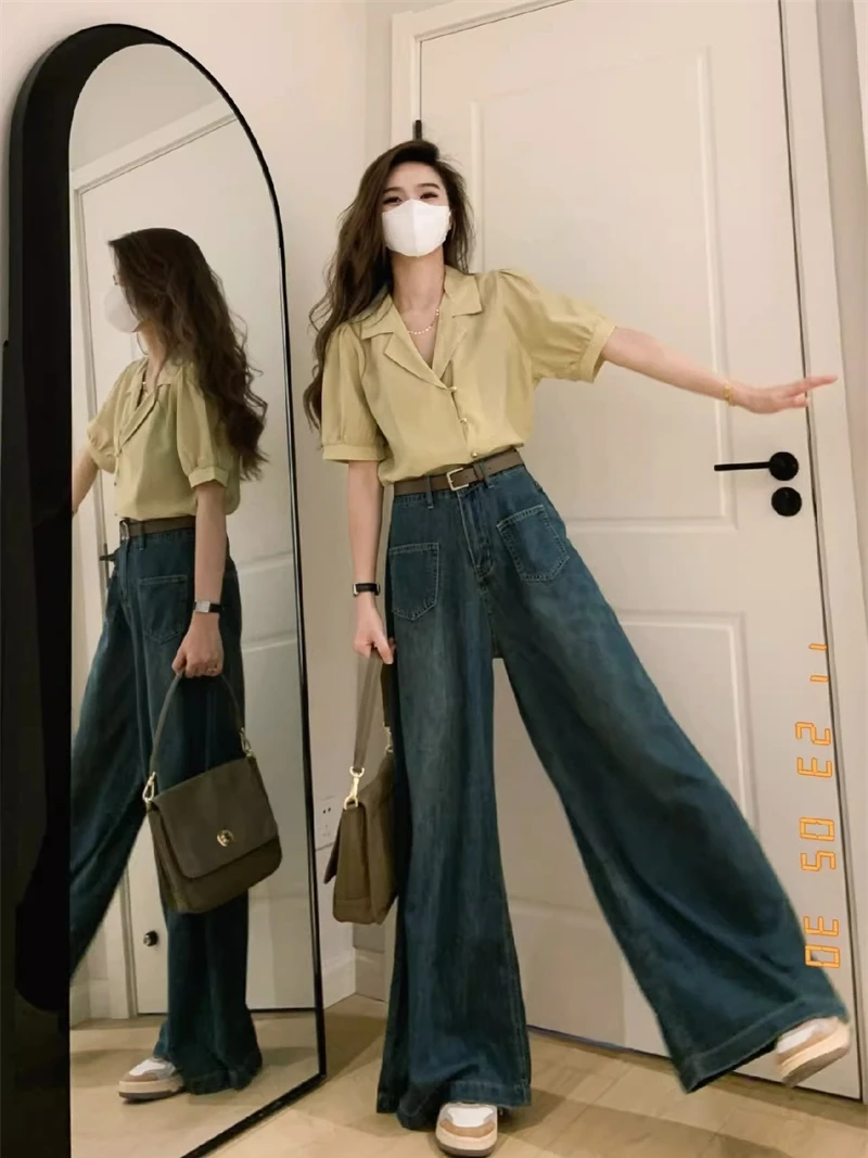 Retro Deep Blue Wide Leg Denim Jeans Women plus Size High Waist Loose Straight Leg Bell Bot Pants Autumn Winter
Retro Deep Blue Wide Leg Denim Jeans Women plus Size High Waist Loose Straight Leg Bell Bot Pants Autumn Winter