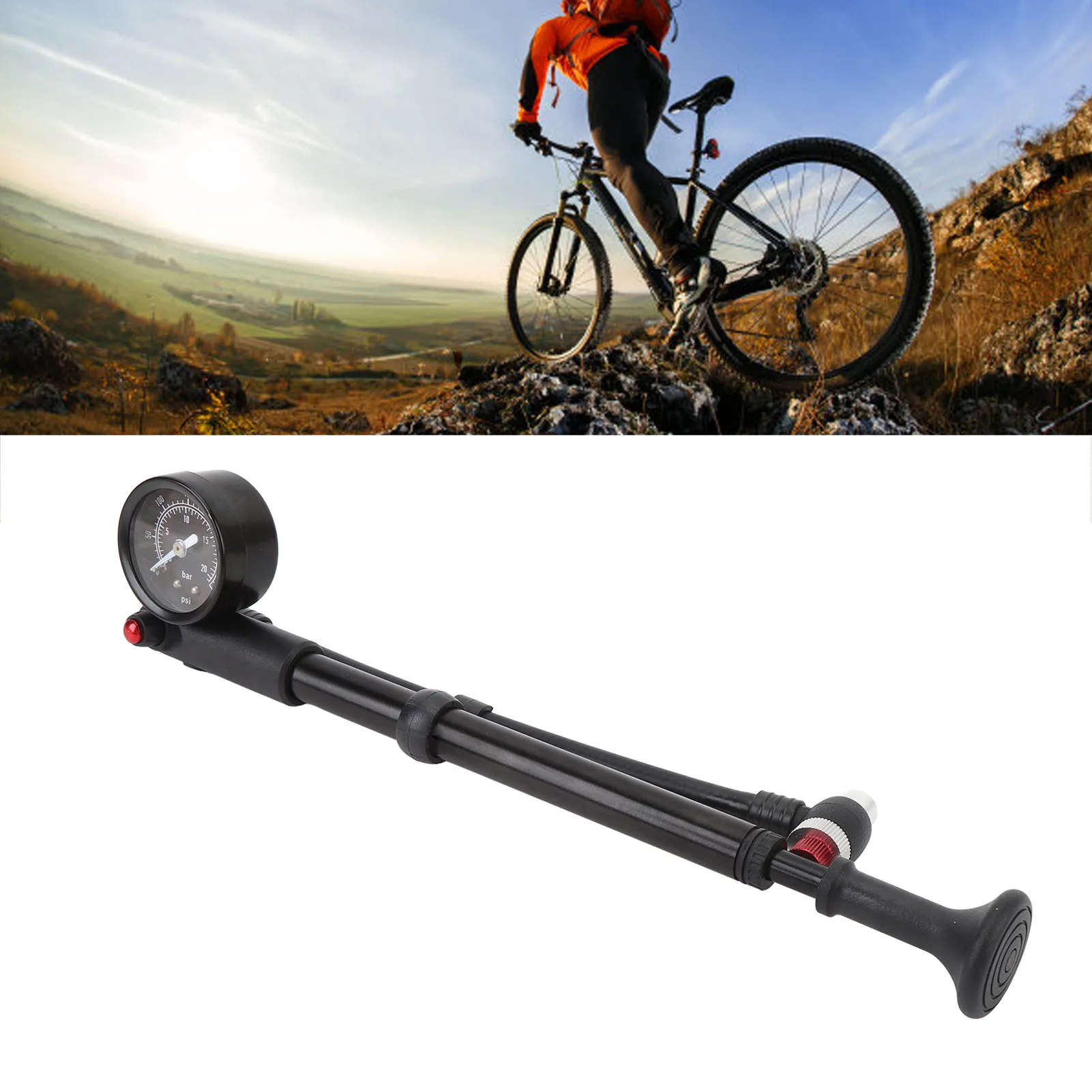 Bicycle & Motorcycle Shock Pump - 300 PSI High Pressure with Gauge for Fork and Rear Shock Air Spring Adjustment
Bicycle & Motorcycle Shock Pump - 300 PSI High Pressure with Gauge for Fork and Rear Shock Air Spring Adjustment