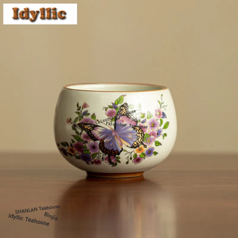160ml Ru Kiln Butterfly Shadow Teacup Ancient Tea Bowl Tea Cup Set Tea-tasting Smelling Cup Jianzhan Master Cups Tea Ceremony
160ml Ru Kiln Butterfly Shadow Teacup Ancient Tea Bowl Tea Cup Set Tea-tasting Smelling Cup Jianzhan Master Cups Tea Ceremony