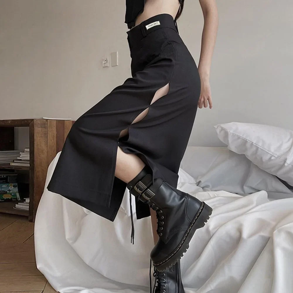 2023 New Gothic Women Midi Skirt 2023 Summer Office Ladies Casual Sexy Split Hollow Out Goth Skirts Black Streetwear High Waist
2023 New Gothic Women Midi Skirt 2023 Summer Office Ladies Casual Sexy Split Hollow Out Goth Skirts Black Streetwear High Waist