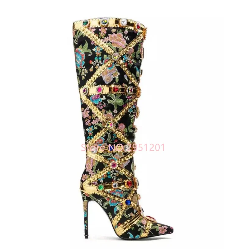 Multi Color Thigh High Heeled Boots Sweet Crystal High Thin Heels Botas Pointed Toe Women Winter Shoes Party Bordered Design
Multi Color Thigh High Heeled Boots Sweet Crystal High Thin Heels Botas Pointed Toe Women Winter Shoes Party Bordered Design