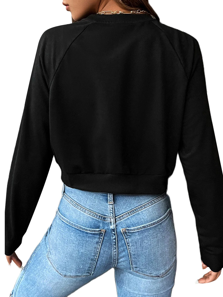 

Women s Cropped Sweatshirts Letter Print Crew Neck Long Sleeve Workout Crop Pullovers Fall Winter Casual Tops
