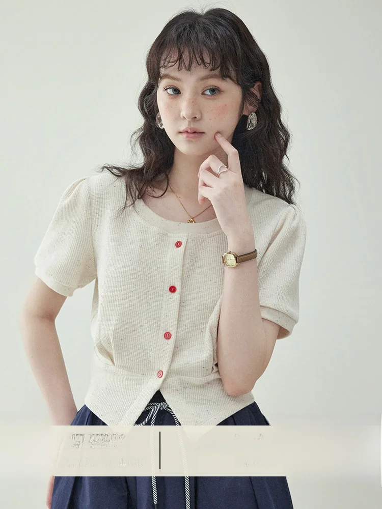AMUU Original Knitted Short Sleeve T-Shirt Women's Summer New Style Patchwork Short Length round Neck Button up Casual Cotton...
AMUU Original Knitted Short Sleeve T-Shirt Women's Summer New Style Patchwork Short Length round Neck Button up Casual Cotton...