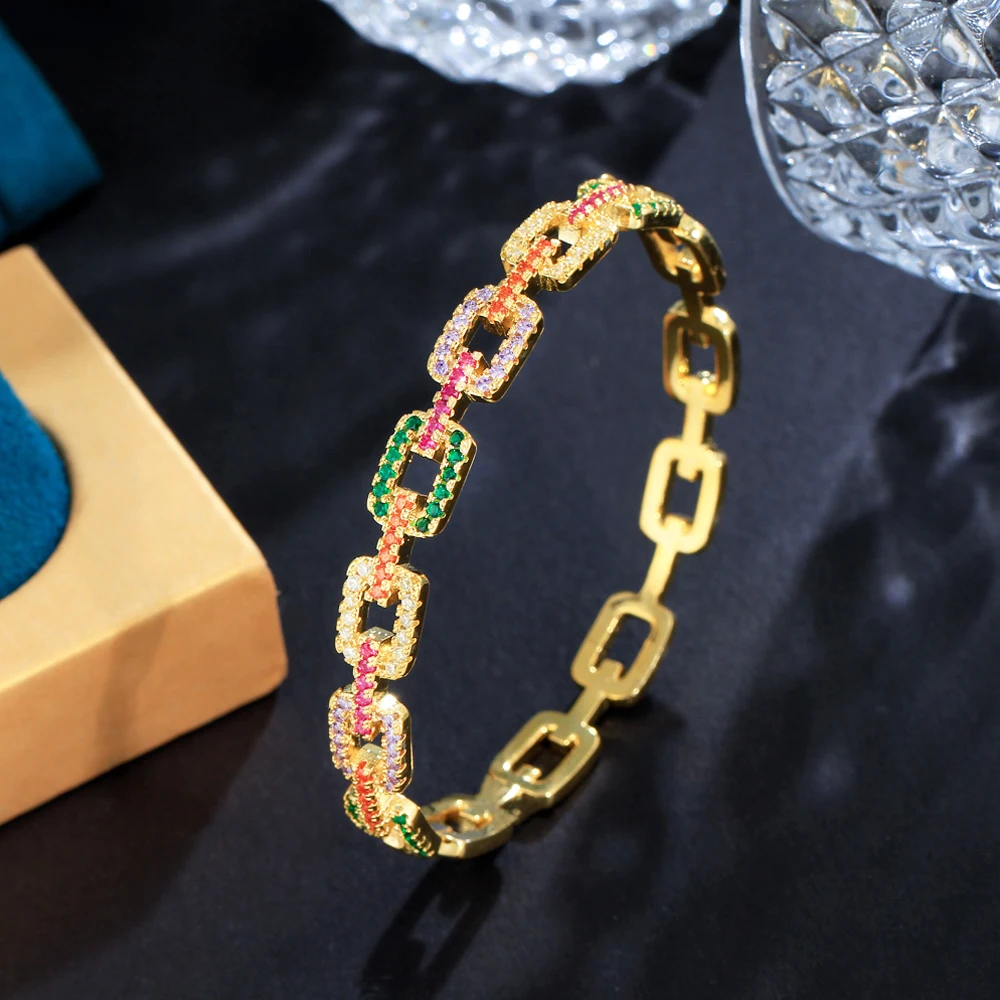 ThreeGraces Fashion Multicolor Cubic Zirconia Gold Color Geometric Link Chain Cuff Bangle for Women Trendy Party Jewelry B077
ThreeGraces Fashion Multicolor Cubic Zirconia Gold Color Geometric Link Chain Cuff Bangle for Women Trendy Party Jewelry B077