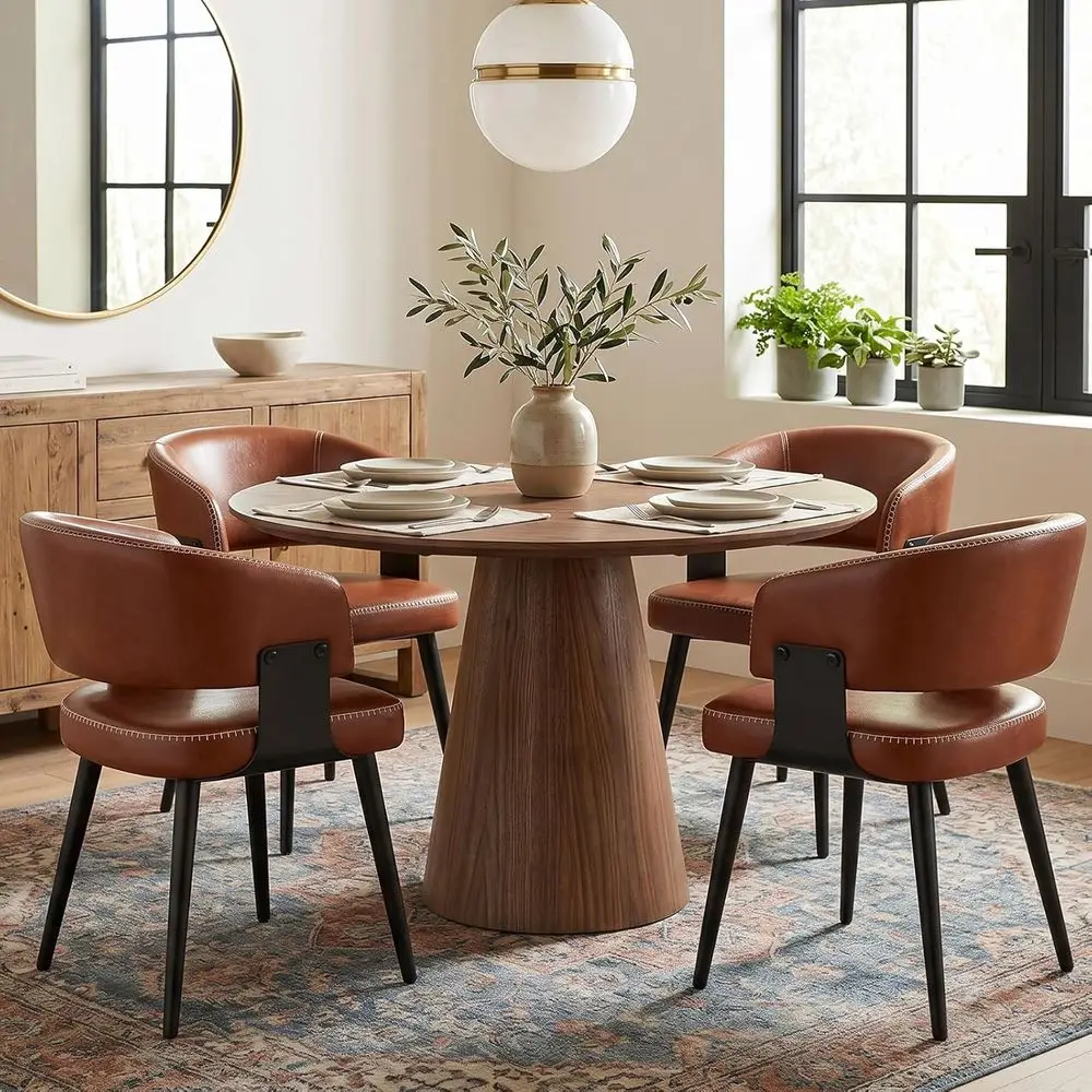 Set of 4 Vintage Brown Upholstered PU Leather Dining Chairs with Curved Metal Legs
Set of 4 Vintage Brown Upholstered PU Leather Dining Chairs with Curved Metal Legs
