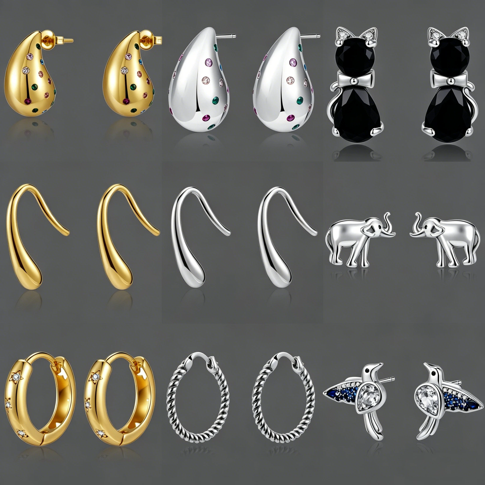 925 Silver Zircon Earrings for Women Teardrop Cat Elephant Bird Hoop Stud Earrings Fashion Jewelry Party Gift
925 Silver Zircon Earrings for Women Teardrop Cat Elephant Bird Hoop Stud Earrings Fashion Jewelry Party Gift