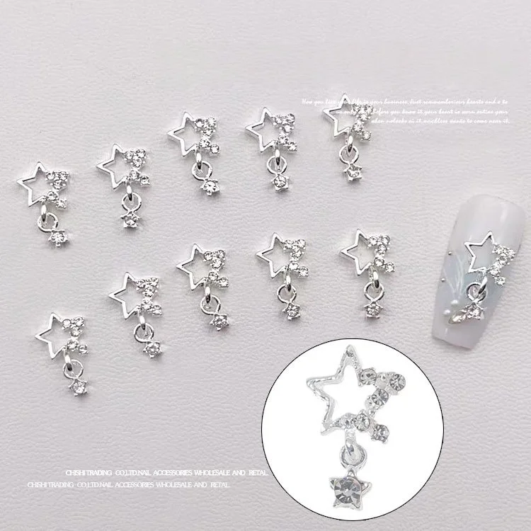 10 шт. аксессуаров для ногтей: объемные металлические подвески-пентаграммы из золотого и серебряного сплава с инкрустацией стразами
10 шт. аксессуаров для ногтей: объемные металлические подвески-пентаграммы из золотого и серебряного сплава с инкрустацией стразами