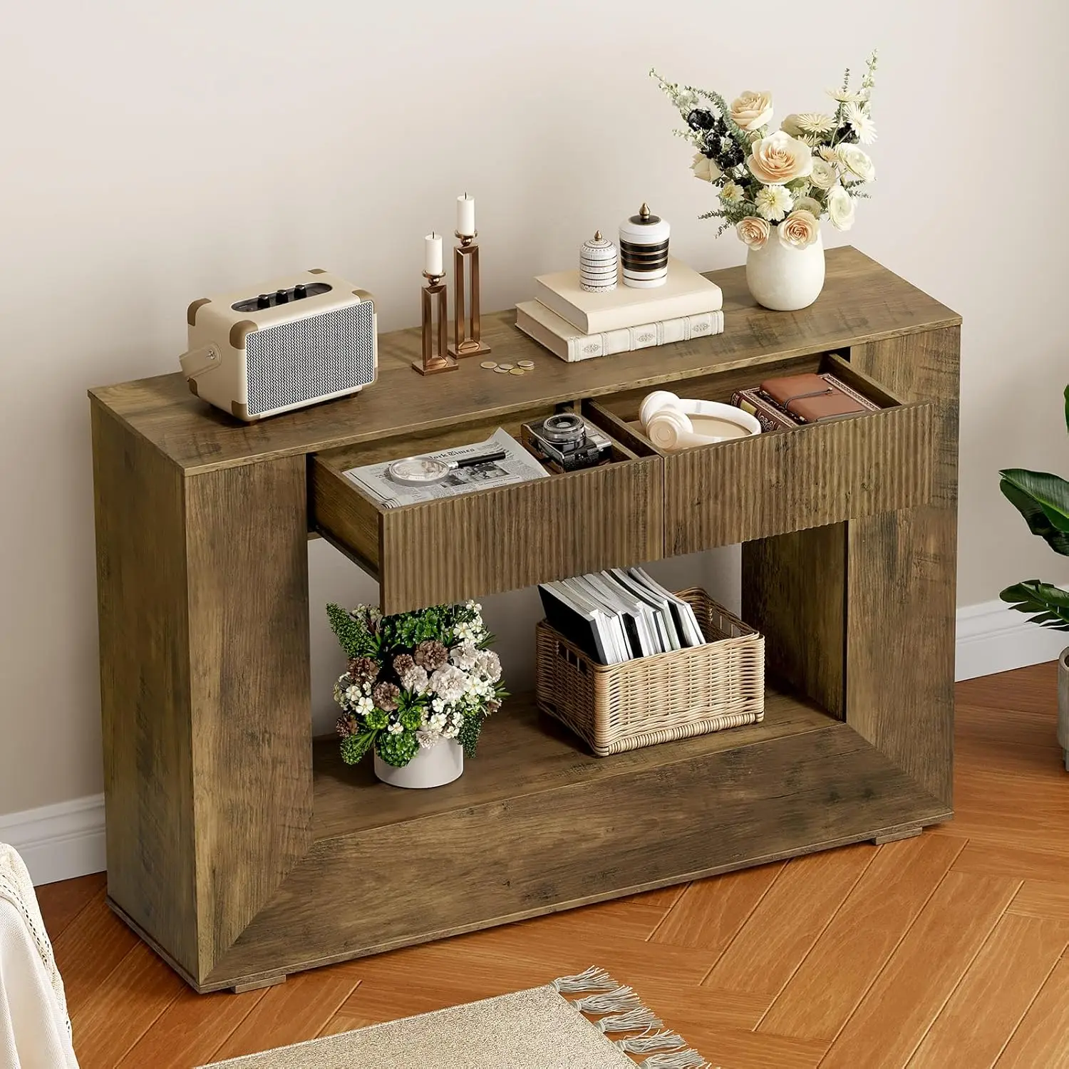 Farmhouse Console Table, 47 Inches Wooden Entryway Table with Storage, Fluted Sofa Table with 2 Handle-Less Drawers, for Entrywa
Farmhouse Console Table, 47 Inches Wooden Entryway Table with Storage, Fluted Sofa Table with 2 Handle-Less Drawers, for Entrywa