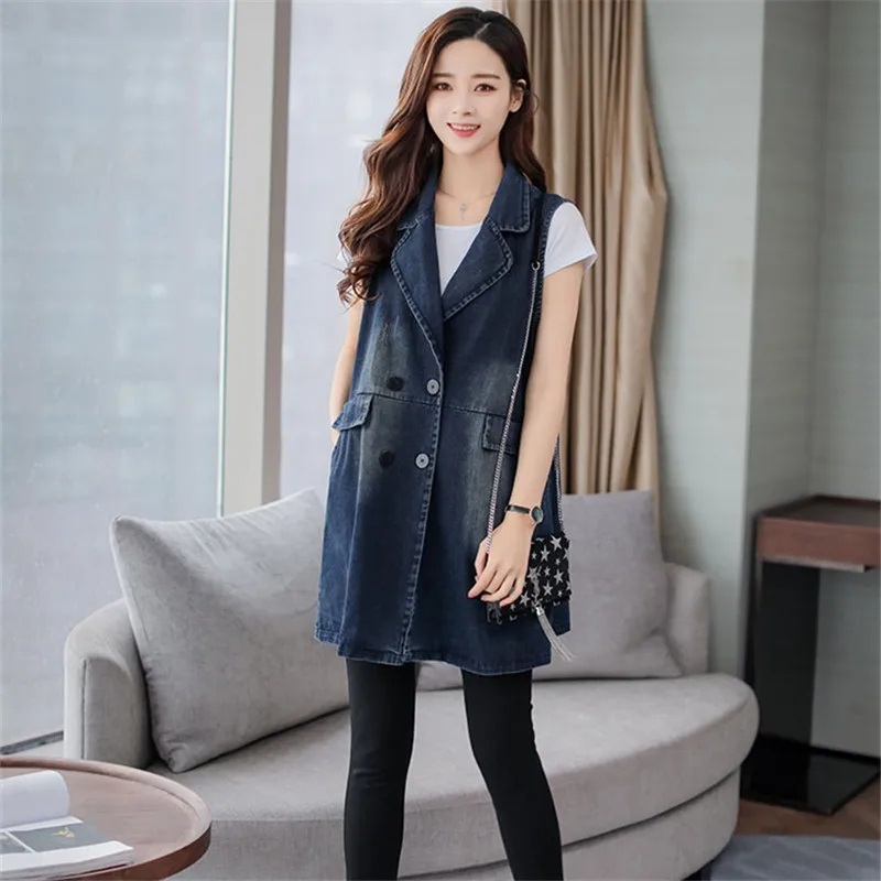 Vintage Denim Vest Coat Spring Autumn 2024 New Fashion Double-Breasted Mid-Length Sleeveless Jacket Female Jeans Waistcoat W351
Vintage Denim Vest Coat Spring Autumn 2024 New Fashion Double-Breasted Mid-Length Sleeveless Jacket Female Jeans Waistcoat W351
