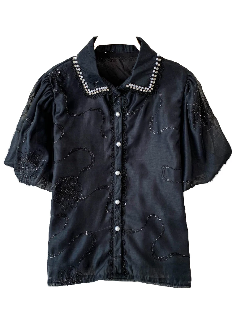 Diamond Embedded Ruffle Sve irt Women's Summer Sweet Youthful Lace Trimmed Collar Bubble Sve Blouse
Diamond Embedded Ruffle Sve irt Women's Summer Sweet Youthful Lace Trimmed Collar Bubble Sve Blouse