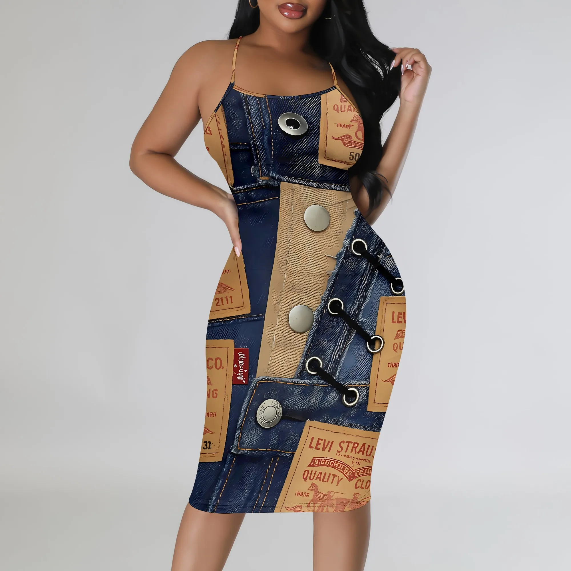 Nupusa Denim Patch Print Dress for Women Standard Size Summer Casual Spaghetti Strap Midi Dress
Nupusa Denim Patch Print Dress for Women Standard Size Summer Casual Spaghetti Strap Midi Dress