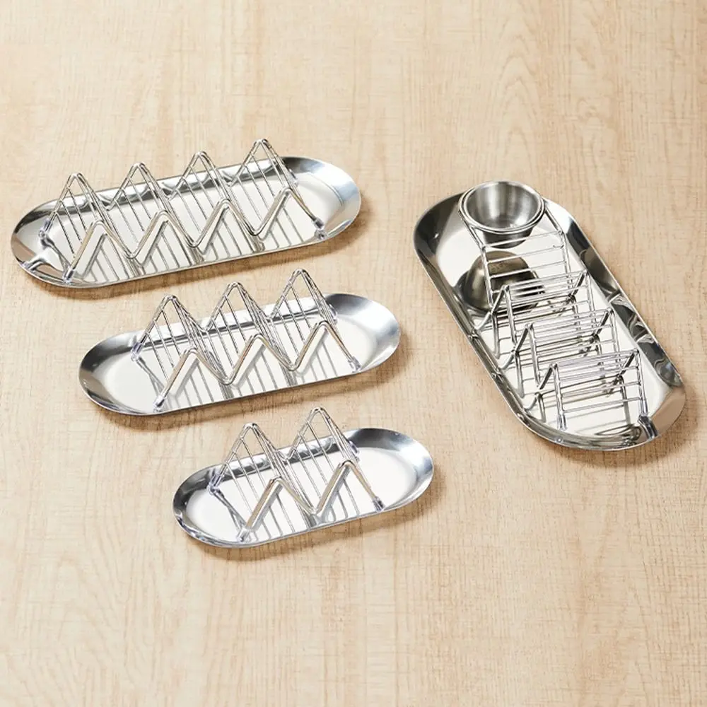 W-shaped Stainless Steel Taco Holder with Sauce Cup Non-slip Taco Stand with Tray High Quality for 1/2/3/4 Tacos
W-shaped Stainless Steel Taco Holder with Sauce Cup Non-slip Taco Stand with Tray High Quality for 1/2/3/4 Tacos