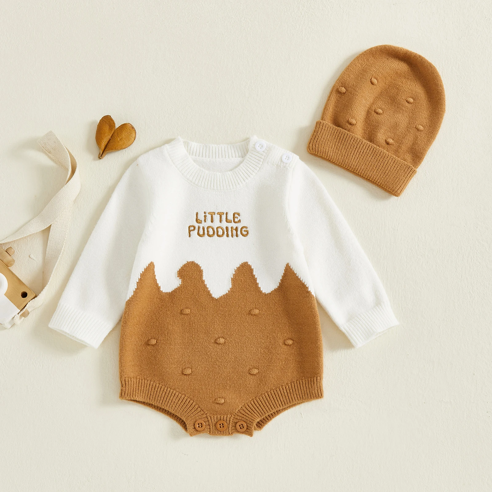 SUNSIOM 0-18 Months Baby Fall Sweater Romper Cute Pudding Letter Embroidery Round Neck Long Sleeve Knit Jumpsuit with Hat
SUNSIOM 0-18 Months Baby Fall Sweater Romper Cute Pudding Letter Embroidery Round Neck Long Sleeve Knit Jumpsuit with Hat