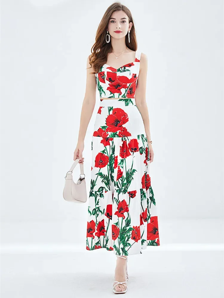 Tificy Summer Rose Flower Two Piece Outfits Women's Short Spaghetti Strap Cup Padded Crop Top+Floral Print Long Maxi Skirt Sets
Tificy Summer Rose Flower Two Piece Outfits Women's Short Spaghetti Strap Cup Padded Crop Top+Floral Print Long Maxi Skirt Sets