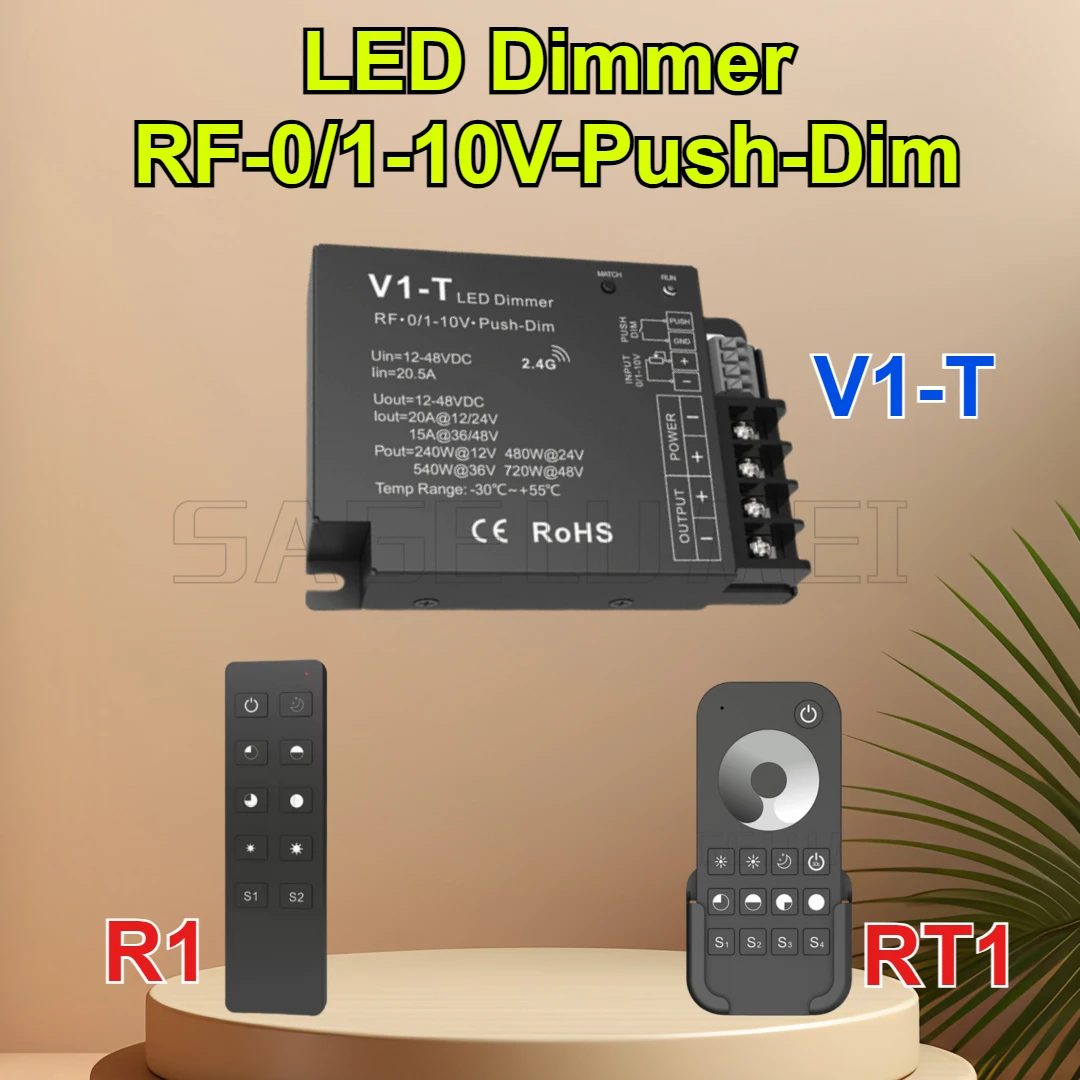 1CH*20A 12-48VDC CV RF& /1-10V&Push-Dim 3 in 1 Dimming Controller V1-T SKYDANCE Single Color LED Controller RF 2.4G LED strip R1
1CH*20A 12-48VDC CV RF& /1-10V&Push-Dim 3 in 1 Dimming Controller V1-T SKYDANCE Single Color LED Controller RF 2.4G LED strip R1