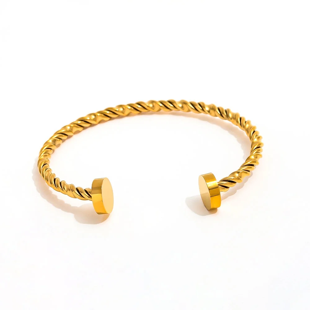 Joolim Jewelry Wholesale High End PVD Waterproof Fashion Vintage Simple Twisted Nail Opening Stainless Steel Bracelet for Women
Joolim Jewelry Wholesale High End PVD Waterproof Fashion Vintage Simple Twisted Nail Opening Stainless Steel Bracelet for Women