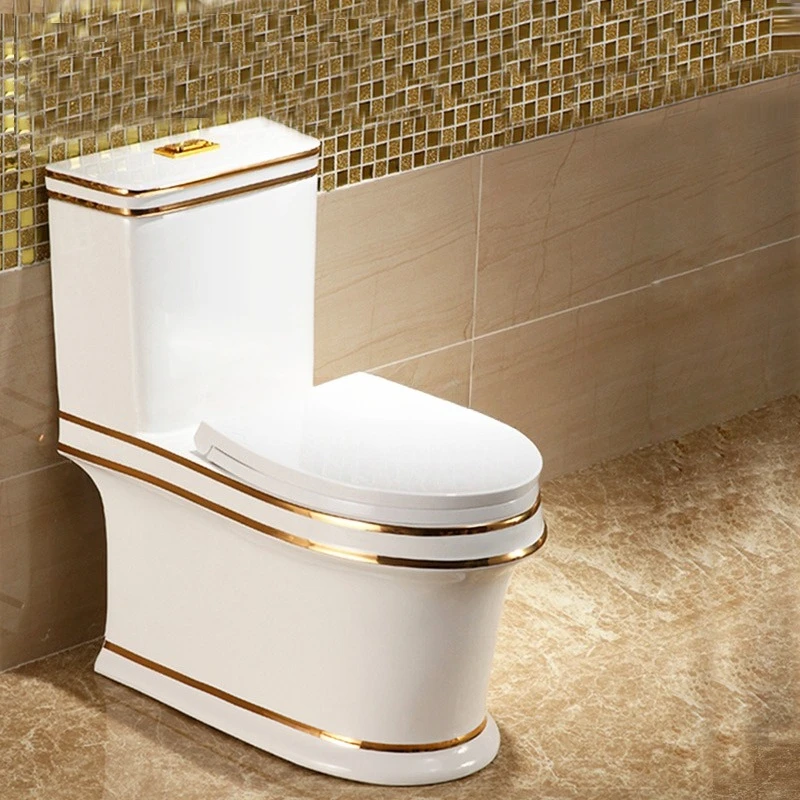 Bathroom Sanitary Ware White Ceramic Integrated Gold Toilet with Gold Line
Bathroom Sanitary Ware White Ceramic Integrated Gold Toilet with Gold Line