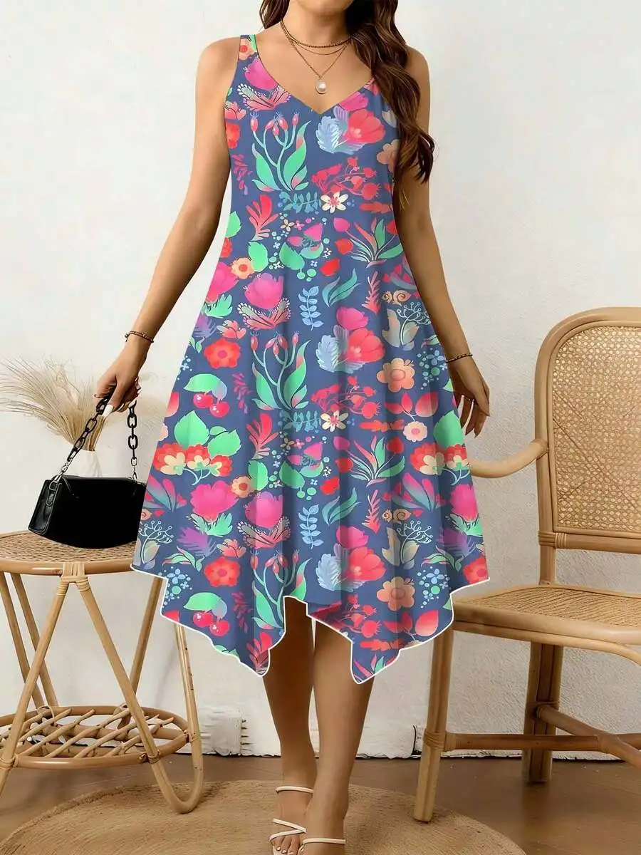 Floral Print Women V Neck Sleeveless Asymmetrical Hem Dress Comfortable Breathable Summer Casual Wear
Floral Print Women V Neck Sleeveless Asymmetrical Hem Dress Comfortable Breathable Summer Casual Wear