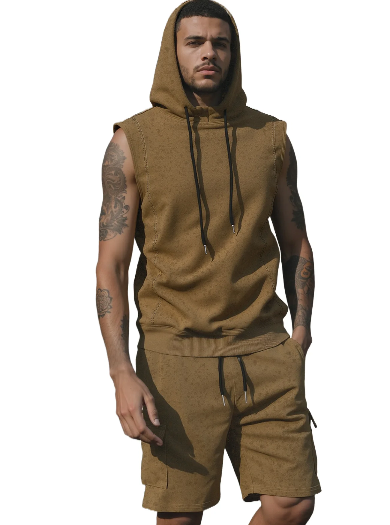 Men's 2 Piece Sleeveless Hoodie and Shorts Set Casual Athletic Wear Quick Dry Gym Workout Jogger Suit with Cargo Pockets
Men's 2 Piece Sleeveless Hoodie and Shorts Set Casual Athletic Wear Quick Dry Gym Workout Jogger Suit with Cargo Pockets
