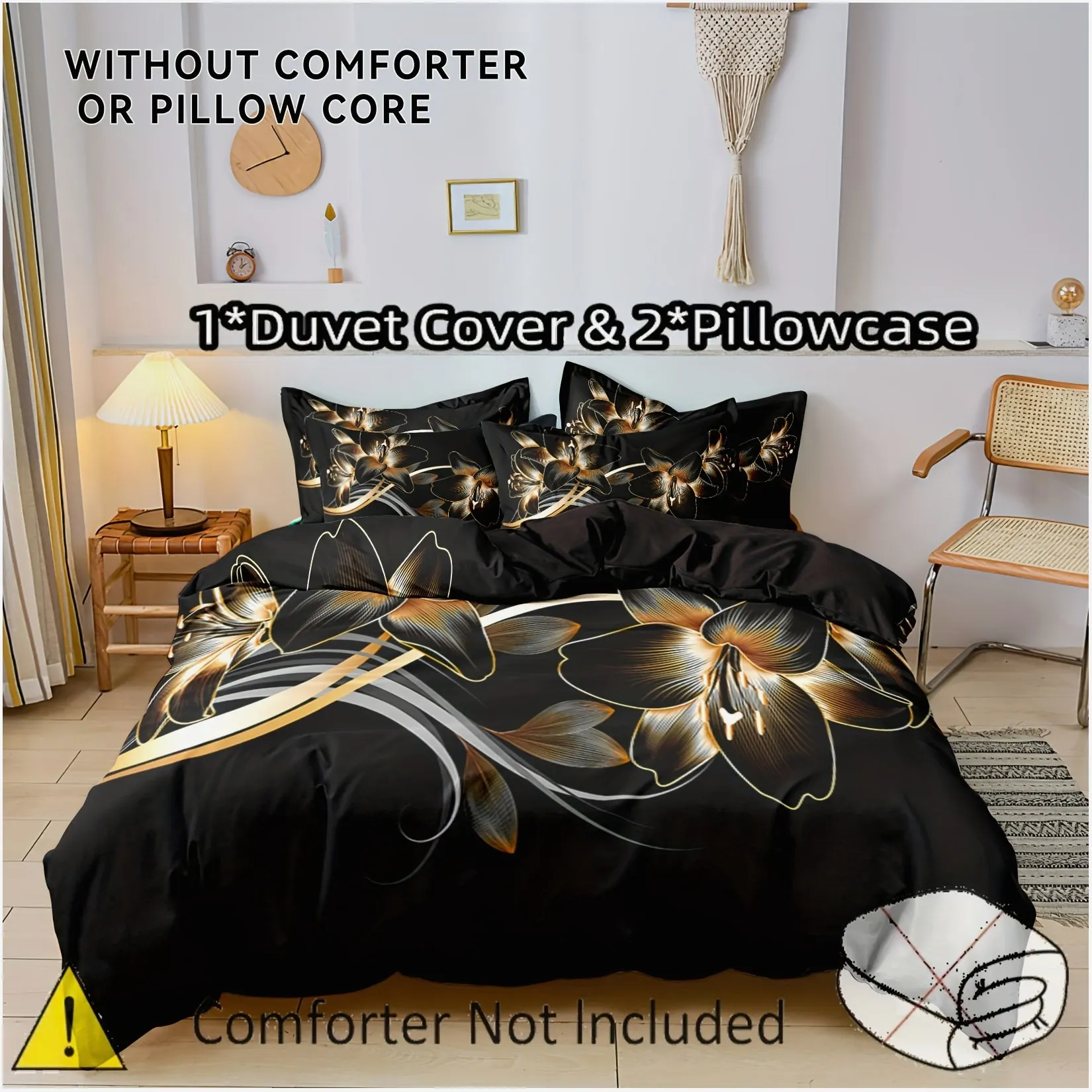 3pcs Soft Polyester Quilt Cover Set with Elegant Golden Floral Print – Includes 1 Quilt Cover + 2 Pillowcases (Duvet Insert Not Included) | Lightweight, Breathable, Machine Washable Bedding for Bedrooms & Guest Rooms | Thoughtful Home Gift Idea for Loved
3pcs Soft Polyester Quilt Cover Set with Elegant Golden Floral Print – Includes 1 Quilt Cover + 2 Pillowcases (Duvet Insert Not Included) | Lightweight, Breathable, Machine Washable Bedding for Bedrooms & Guest Rooms | Thoughtful Home Gift Idea for Loved