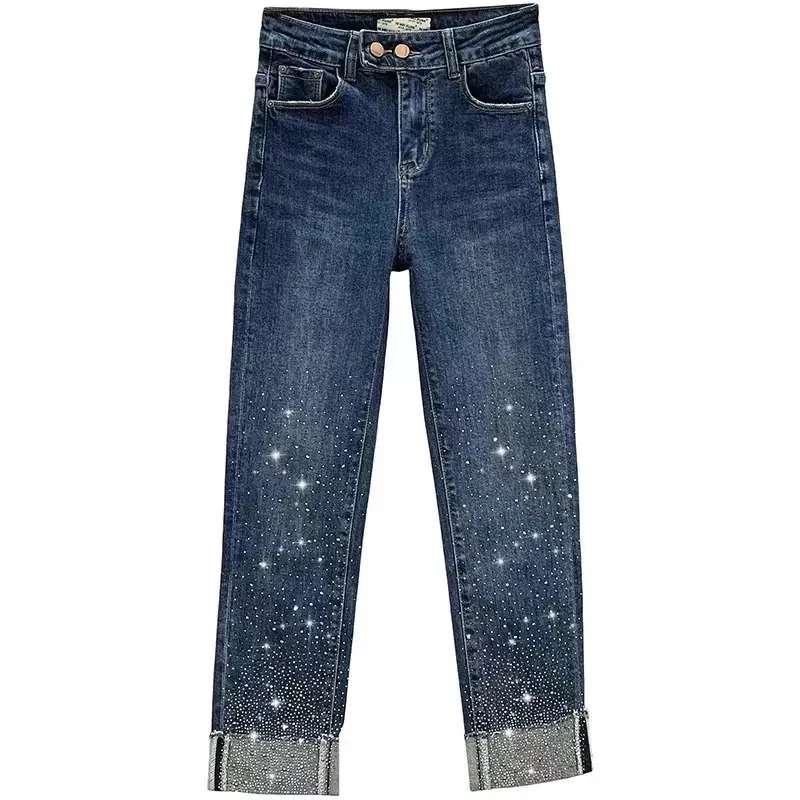 Deep blue Stretch Jeans For women Summer 2025 New High waisted Slimming Hot pressed Diamond Turned Straight leg Nine Split Pants
Deep blue Stretch Jeans For women Summer 2025 New High waisted Slimming Hot pressed Diamond Turned Straight leg Nine Split Pants