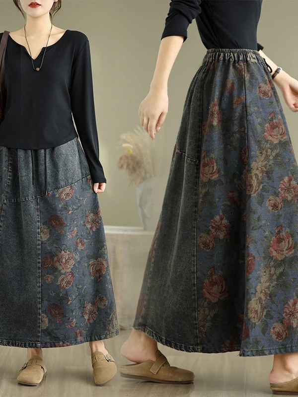 Retro Print Denim Skirt High Waist Patchwork A-Line Casual Versatile Autumn Elastic Waist Ladies' Skirts City Walk
Retro Print Denim Skirt High Waist Patchwork A-Line Casual Versatile Autumn Elastic Waist Ladies' Skirts City Walk