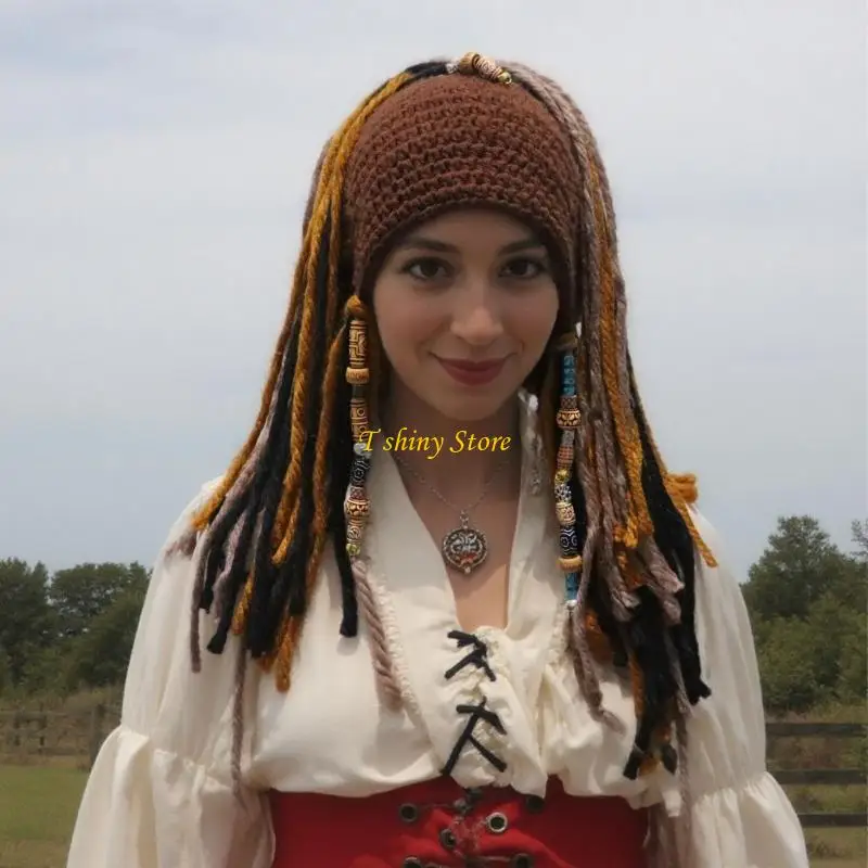 N58F Knitted Halloween Pirate Hat with Fake Dreads and Bandana Pirate Role Play Hairpiece for Adults Kids Dressing Up Party
N58F Knitted Halloween Pirate Hat with Fake Dreads and Bandana Pirate Role Play Hairpiece for Adults Kids Dressing Up Party