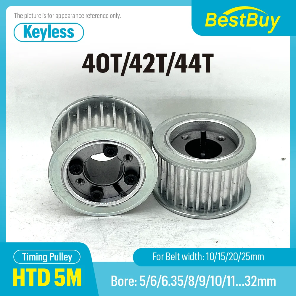 HTD 5M 40T 42T 44Teeth Timing Pulley Keyless Bushing Bore 5/6/6.35/8/10-32mm 5M Synchronous Wheel For Belt Width 10/15/20/25mm
HTD 5M 40T 42T 44Teeth Timing Pulley Keyless Bushing Bore 5/6/6.35/8/10-32mm 5M Synchronous Wheel For Belt Width 10/15/20/25mm