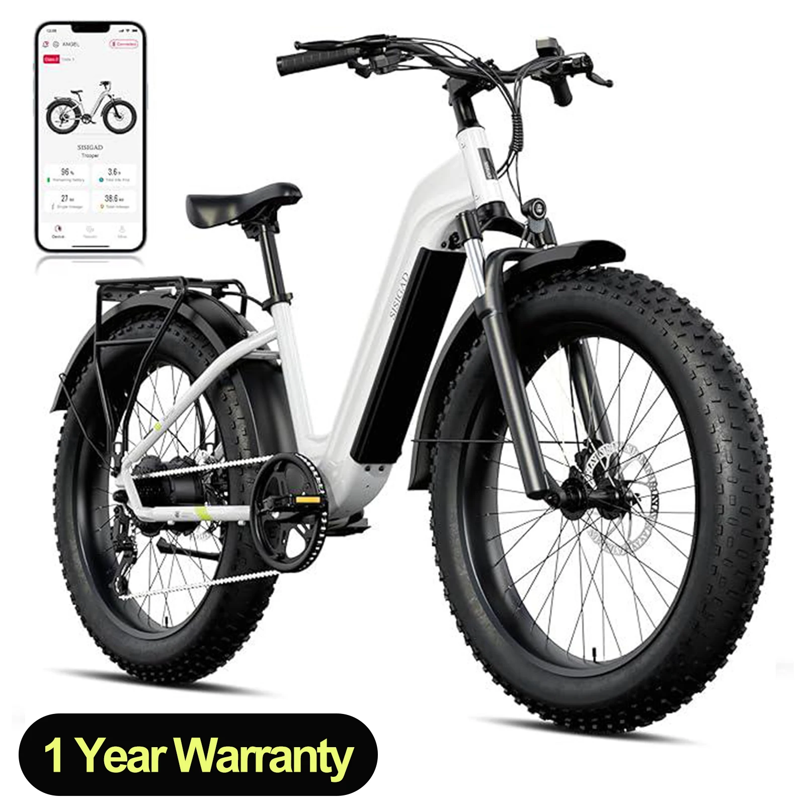 SISIGAD F628 1500W Electric Bike, 50 Miles, 32MPH, 48V 15Ah Removable Battery, 26" Fat Tires, 7-Speed, Shock Absorber.
SISIGAD F628 1500W Electric Bike, 50 Miles, 32MPH, 48V 15Ah Removable Battery, 26" Fat Tires, 7-Speed, Shock Absorber.