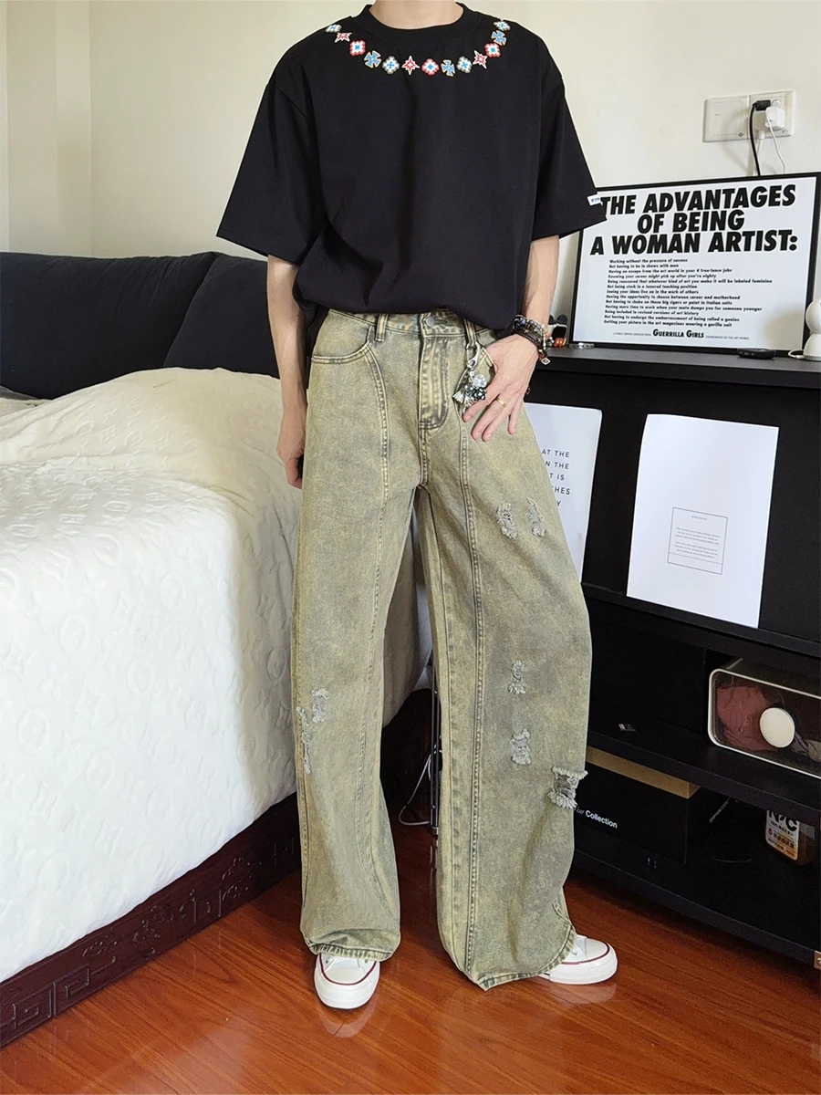 Мужские джинсы в стиле ретро-американский вейд, летние, свободные, широкие, в пол, модные, повседневные, прочные, прямого кроя
Мужские джинсы в стиле ретро-американский вейд, летние, свободные, широкие, в пол, модные, повседневные, прочные, прямого кроя