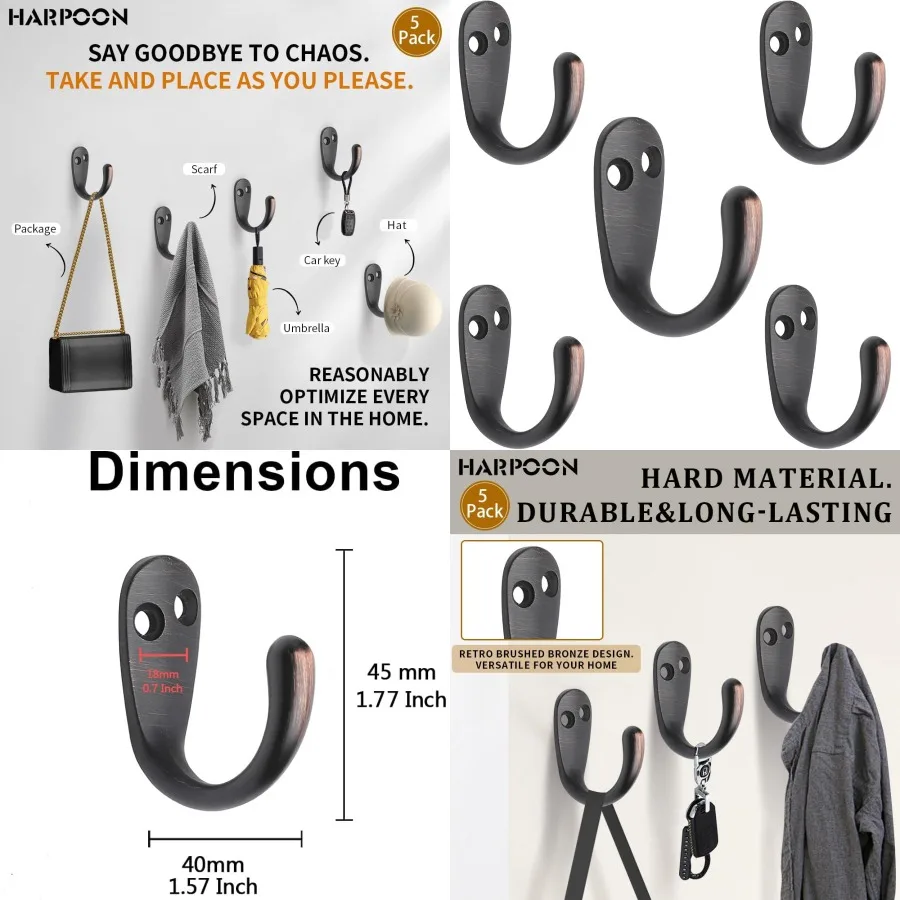 5 Pack Piece Single Prong Robe Hook for Farmhouse Style Interior Design 1.8 Inch WallMounted Coat Hooks in OilRubbed Bronze Fin
5 Pack Piece Single Prong Robe Hook for Farmhouse Style Interior Design 1.8 Inch WallMounted Coat Hooks in OilRubbed Bronze Fin