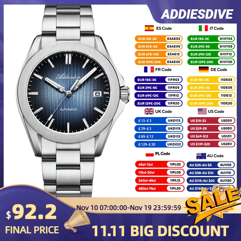 ADDIESDIVE AD2080 Watch For Man BGW9 Blue Luminous 20Bar Waterproof Sapphire Glass Japan NH35 Automatic Mechanical Watch reloj
ADDIESDIVE AD2080 Watch For Man BGW9 Blue Luminous 20Bar Waterproof Sapphire Glass Japan NH35 Automatic Mechanical Watch reloj