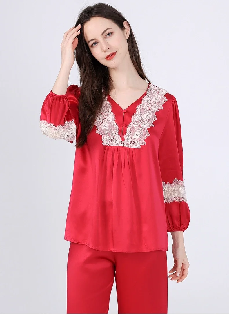 100% Mulberry Silk Pajamas Sets Long-sleeved Women's Home Wear Set mujer Sleepwear Nightwear Long Sleeve Top & Trousers Suit
100% Mulberry Silk Pajamas Sets Long-sleeved Women's Home Wear Set mujer Sleepwear Nightwear Long Sleeve Top & Trousers Suit