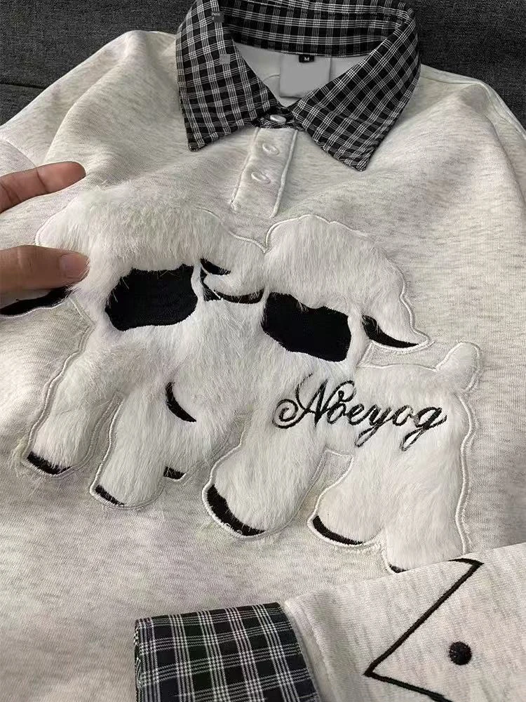 Cartoon Little Sheep Patchwork Sweatshirt Women Korean Fashion Plaid Lapel Casual Hoodies Female Sweet Preppy Splicing Pullover
Cartoon Little Sheep Patchwork Sweatshirt Women Korean Fashion Plaid Lapel Casual Hoodies Female Sweet Preppy Splicing Pullover