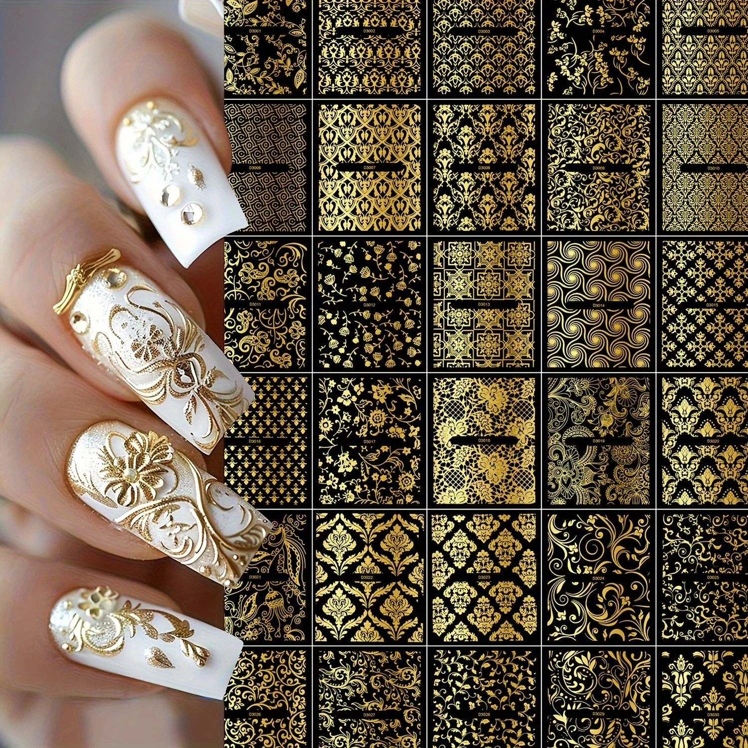 30 Sheets Golden Nail Art Stickers - Elegant Floral & Lace Designs, 3D Self-Adhesive Reusable Sticker Nail Stickers for Nail Art Nail Art Nail Sticker Принцессы Дисней Faux Ongles Autocollants
30 Sheets Golden Nail Art Stickers - Elegant Floral & Lace Designs, 3D Self-Adhesive Reusable Sticker Nail Stickers for Nail Art Nail Art Nail Sticker Принцессы Дисней Faux Ongles Autocollants
