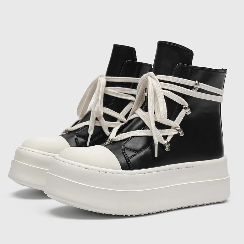 Men Black White High Top Sneakers Thick Sole Heightening Streetwear Casual Shoes Gothic Lace-up Platform Boots for Men Women
Men Black White High Top Sneakers Thick Sole Heightening Streetwear Casual Shoes Gothic Lace-up Platform Boots for Men Women